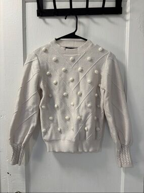 Simplee Apparel Cream Pom-Pom Crewneck Sweater medium